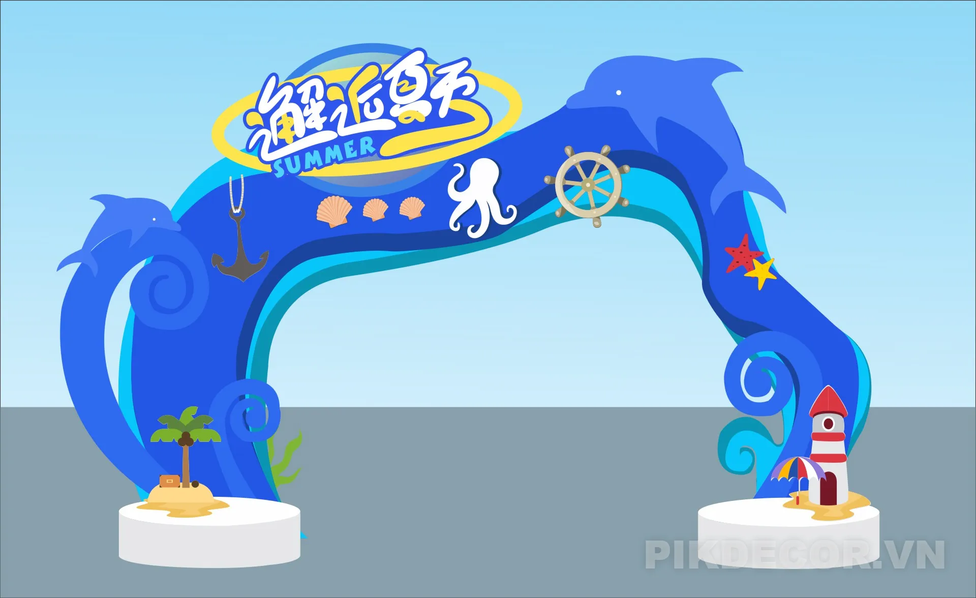 Mẫu Cổng Chào Trang Trí Sự Kiện Mùa Hè Đẹp Nhất Phong Cách Đại Dương Sáng Tạo