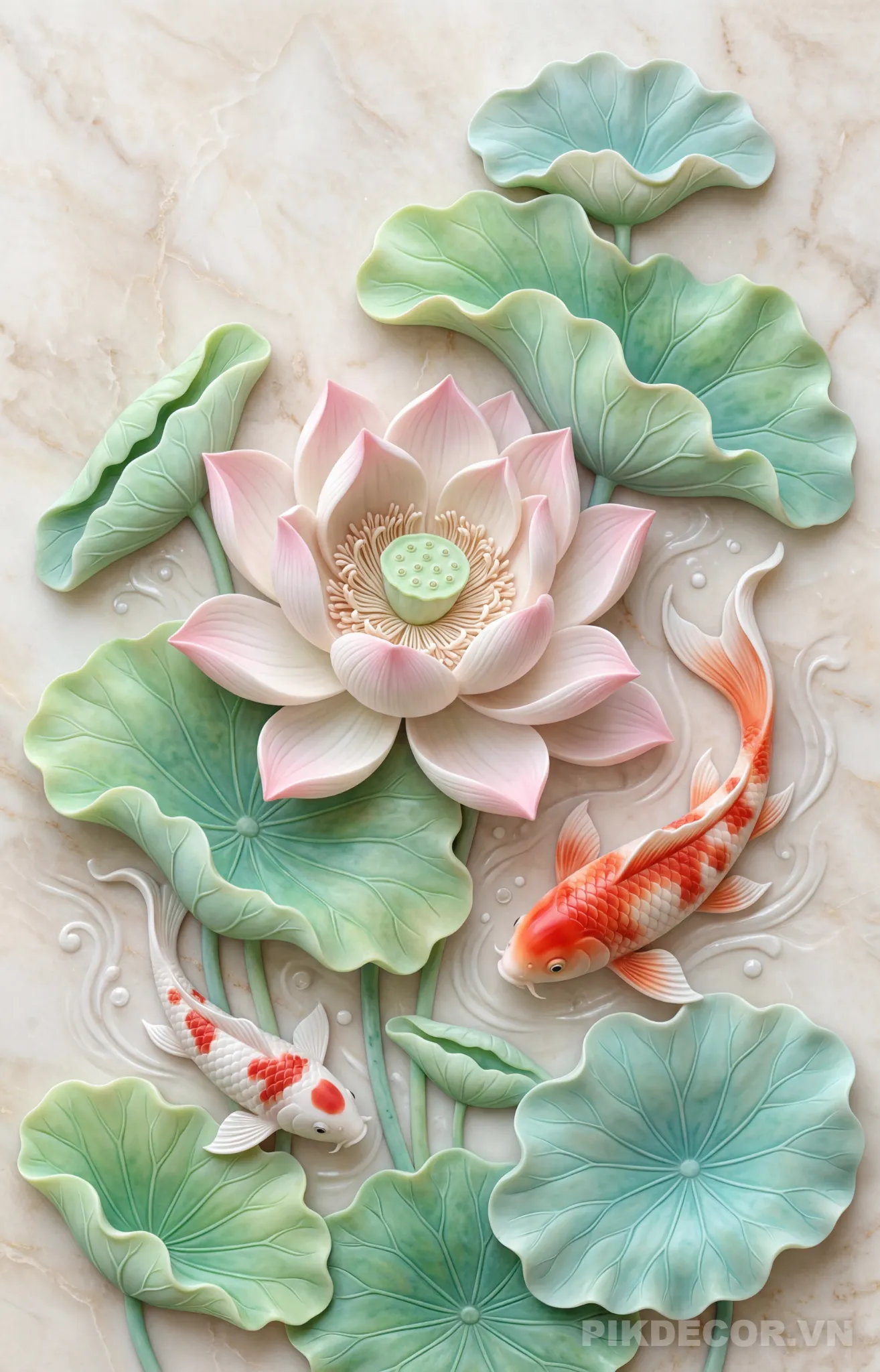 Tránh Tráng Gương Cá Koy Hoa Sen 8K