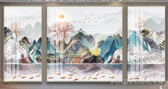 Tranh 3D Trang Trí Phòng Khách Hiện Đại – Núi Trừu Tượng Luxury Cao Cấp 265