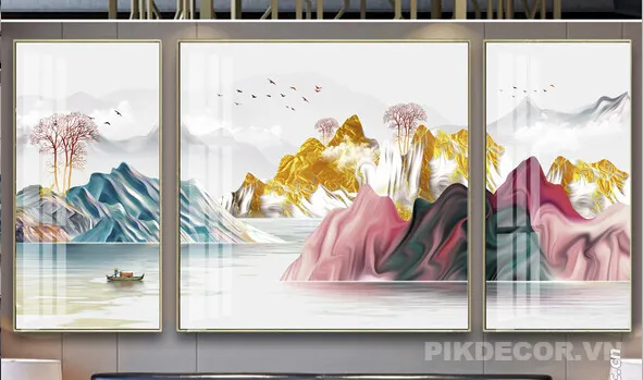 Tranh 3D Trang Trí Phòng Khách Hiện Đại – Núi Trừu Tượng Luxury Cao Cấp 631