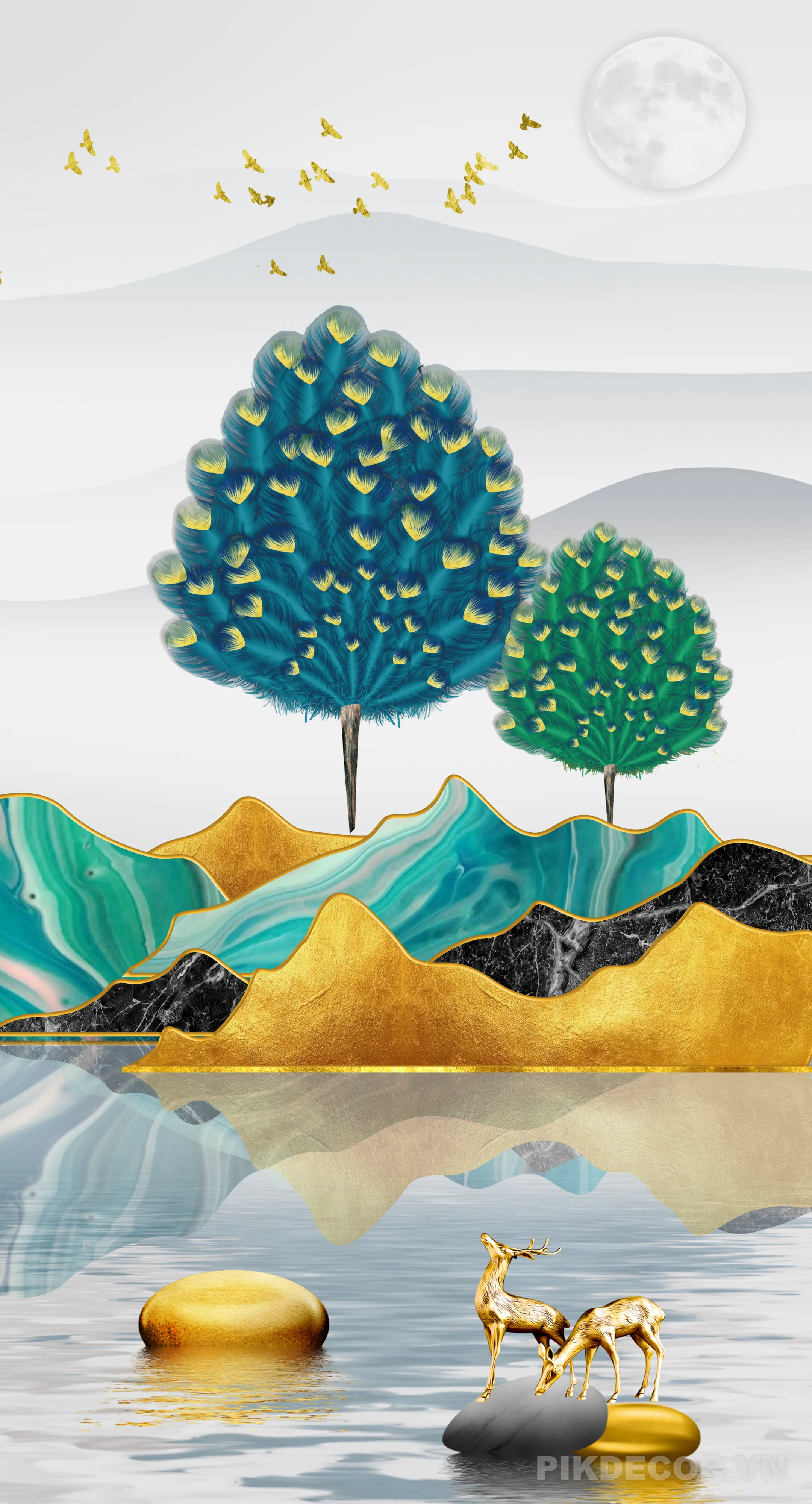 Tranh Treo Tường 3D Tráng Gương Ánh Kim – Trang Trí Phòng Khách Đẹp 128 512