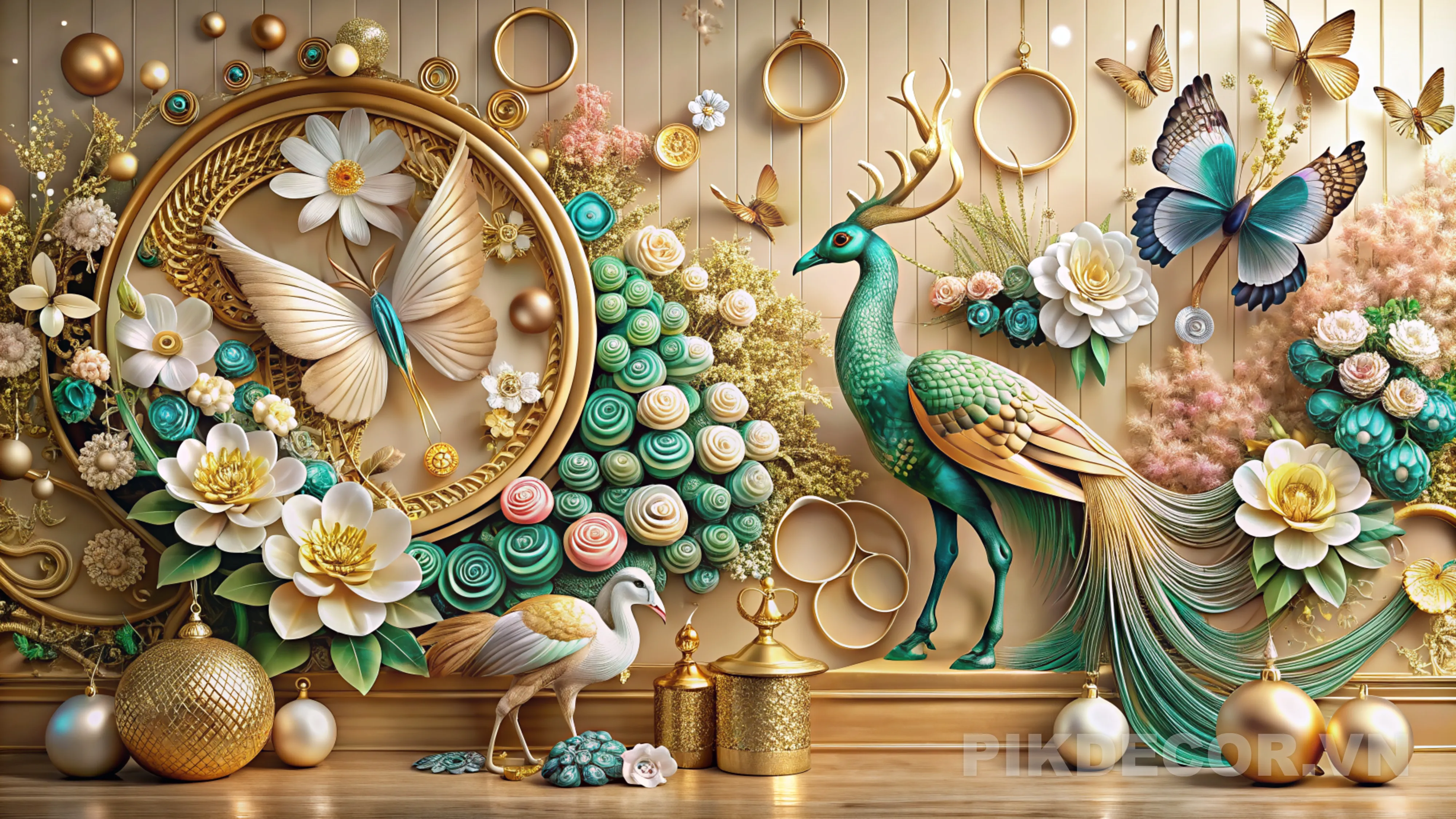 Tranh Treo Tường 3D Tráng Gương Ánh Kim – Trang Trí Phòng Khách Đẹp